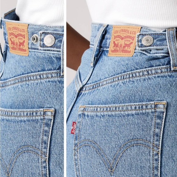 Levi’s Cinch Mid-Thigh Women's Shorts Light Blue Jean Shorts - Picture 6 of 10